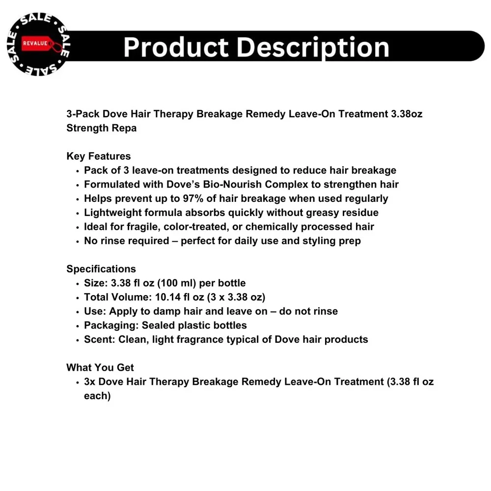 3-Pack Dove Hair Therapy Breakage Remedy Leave-On Treatment 3.38oz Strength Repa